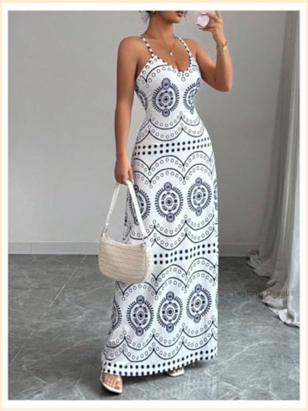 Graphic Print Deep V Neck Maxi Dress Sleeveless Summer - Picture 4 of 5